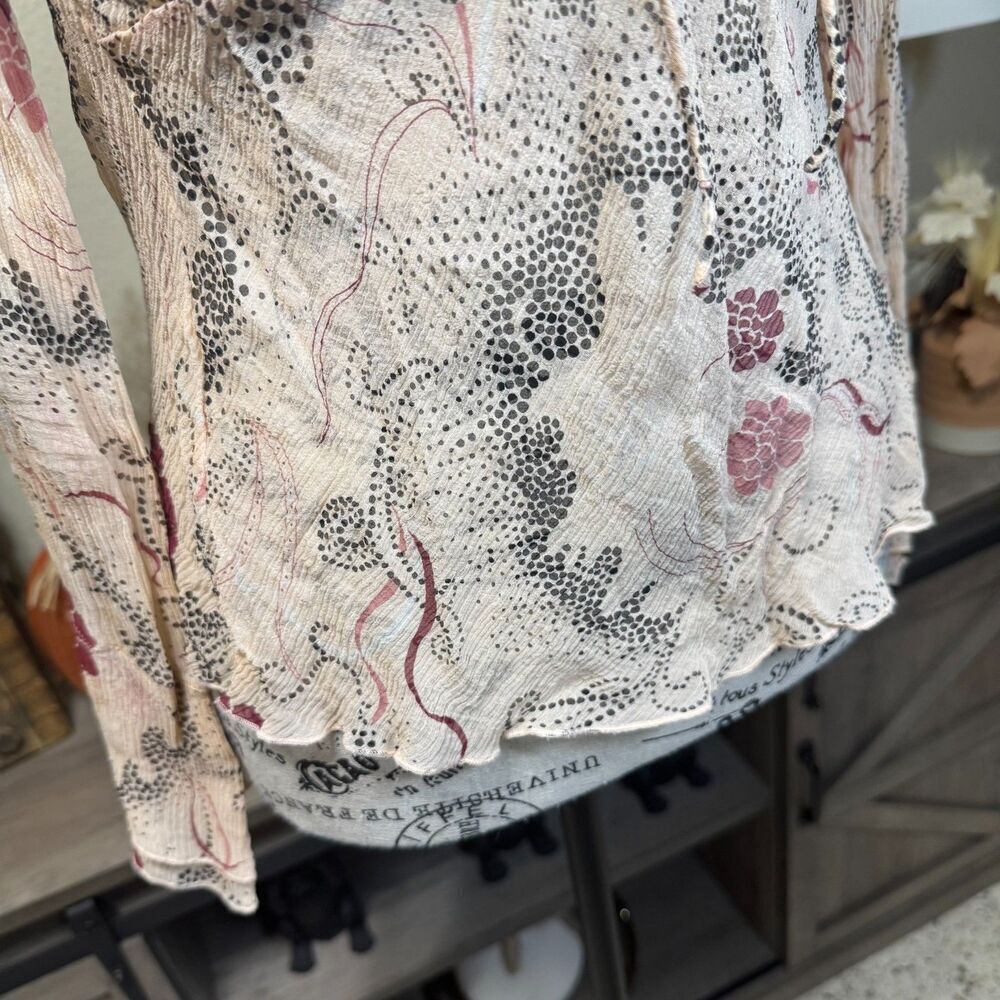 The Limited Y2k 100% Silk Sheer Retro Floral Long Sleeve Blouse Sz M Coquette - Picture 4 of 9